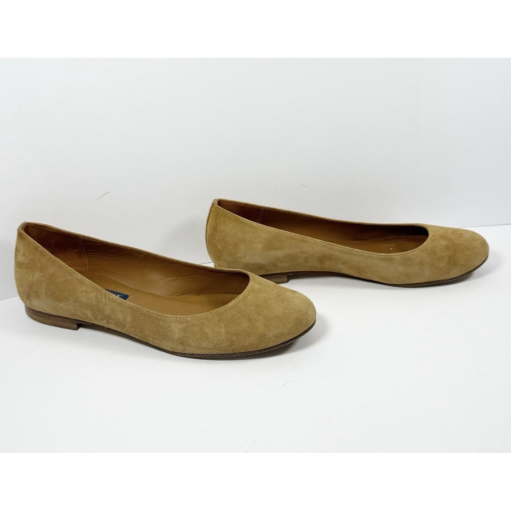 Margaux Ballet Flats Classic Suede Slip On Tan Round Toe Minimalist 37.5/7.5